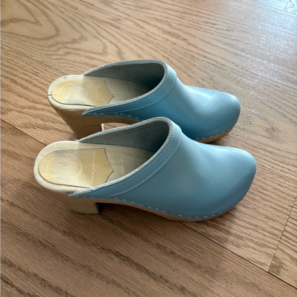 No. 6 Light Blue Leather Clog Mules